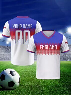 England Soccer Jersey Personalized with Name Number Breathable V-neck Football T